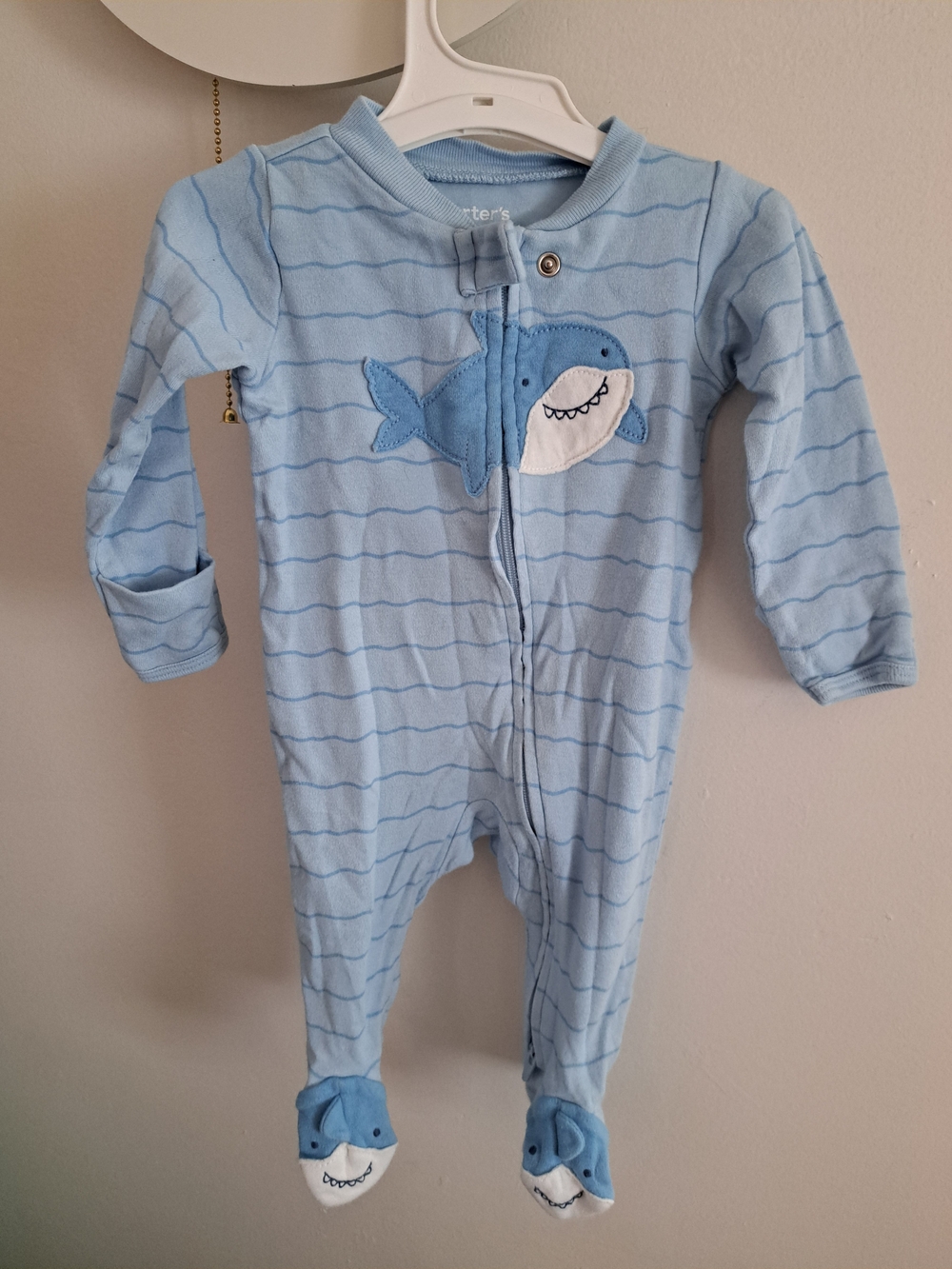 Carter's Light Blue Shark One-Piece Pajamas